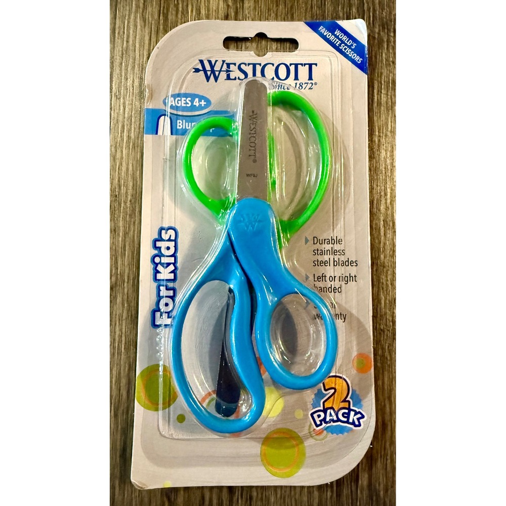 Westcott Kids Scissors 2 Pack Blue Green New Blunt Tip Ambidextrous 13168